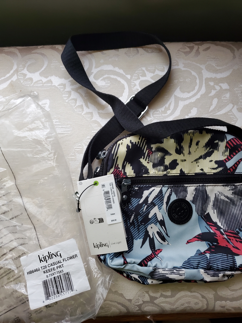 Kipling Keefe Black And White Floral Crossbody Bag - Picture 3 of 10